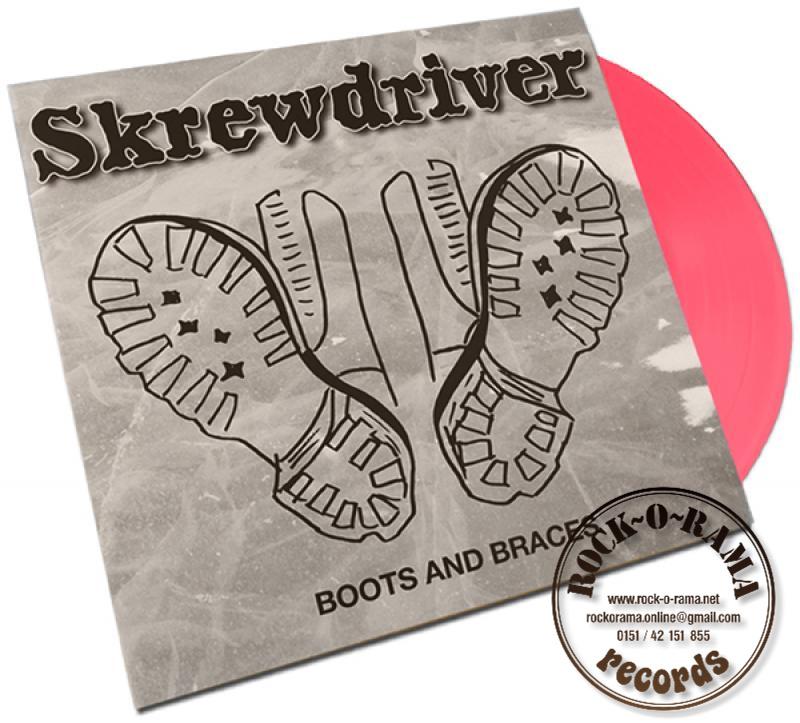 Abbildung der Titelseite der Skrewdriver LP Boots and Braces, Edition 2021, rosa Vinyl